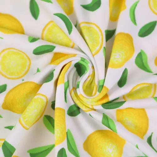 Custom Digital Printing Lemon Pattern Double Brushed Poly Fabric for Garment