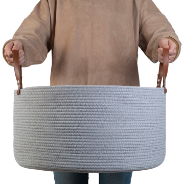 Large Customized Leather Foldable Cotton Rope Basket