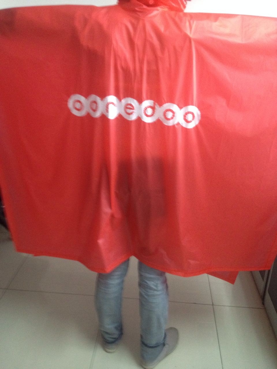 red logo print pvc rainponcho