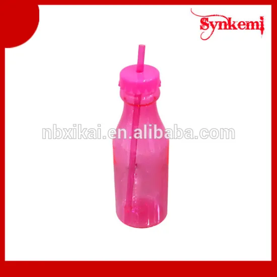 500ml Beer shaped clear plastic water bottle with straw