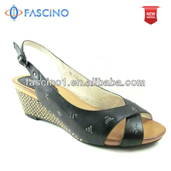 Leather wedge women sandals