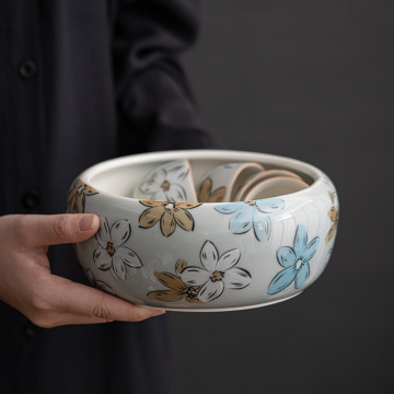Ice Gray Manhua حوض شاي كبير الحجم لحفل شاي Jianshui Porcelain