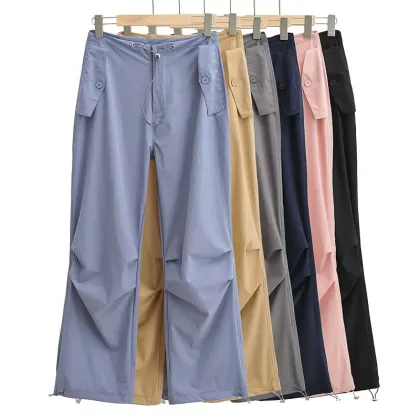 Casual Custom Summer Straight Leg Nylon Windbreaker Cargo Pants for Women