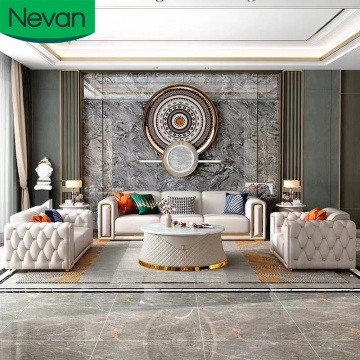 White Leather Italian Luxury Sofa Set for Modern Living Rooms