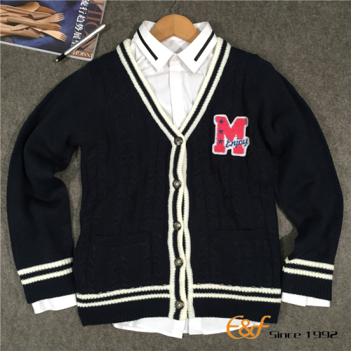 Boy Button-down Cardigan Cable Sweater with Custom Logo