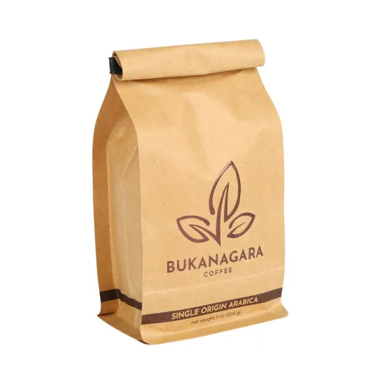 Resealable Ziplock Kraft Paper Flat Coffee Bag With Valve and Tin Tie