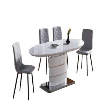 Unique Design Stainless Steel Dining Tables and Chairs: Modern Dining Table Set with Marble Rectangular Base