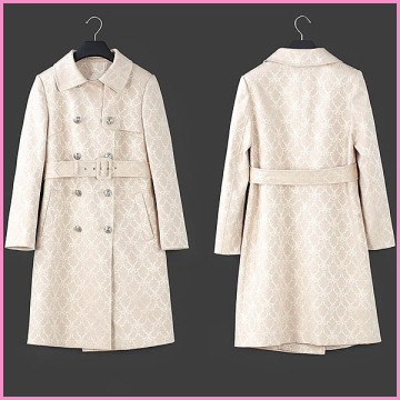 elegant embossed fabric trench lady coat,fancy style slim coat