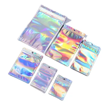 standup ziplock holographic clear window packaging zip bag