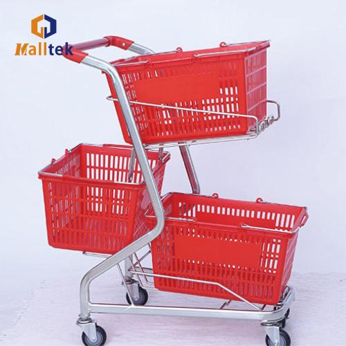 Store Basket Trolley Zinc Plated Three Basket Retail Store Basket Trolley Supplier