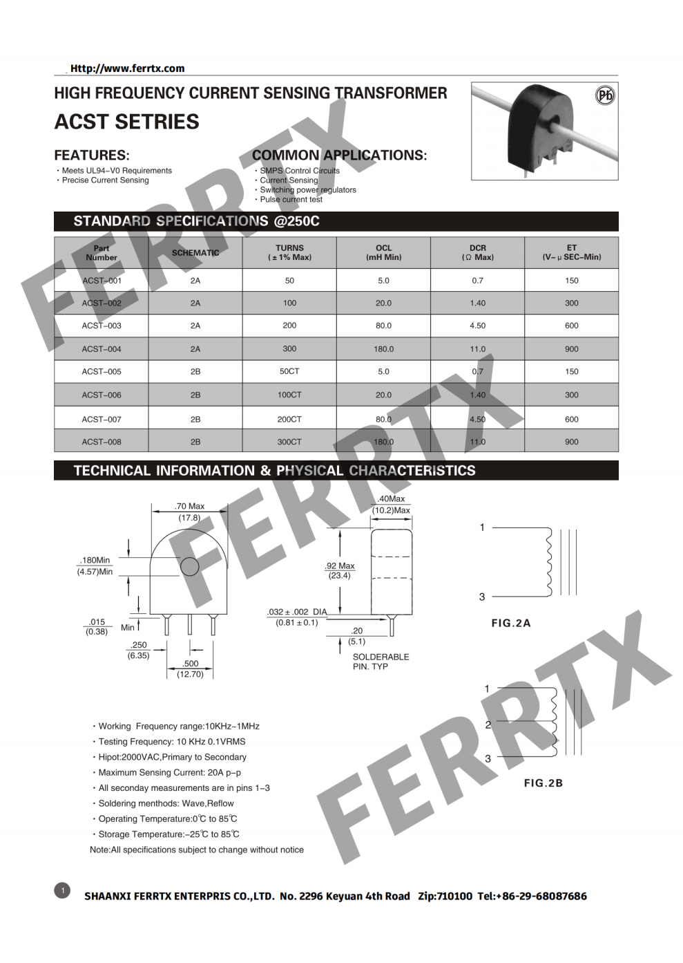 Current Sense Magnetics PCB Mount