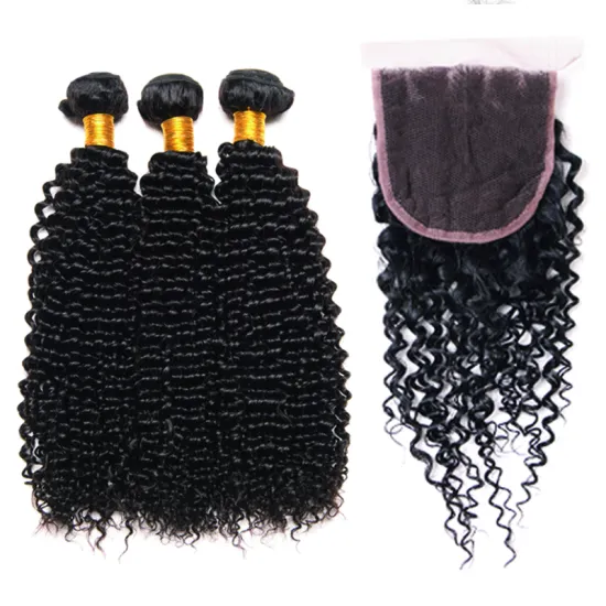 Cheap Raw Brazilian 100% Human Hair Kinky Curly Bundles With Closure Virgin Mink Brazilian Cuticle Aligned Hair Extensions