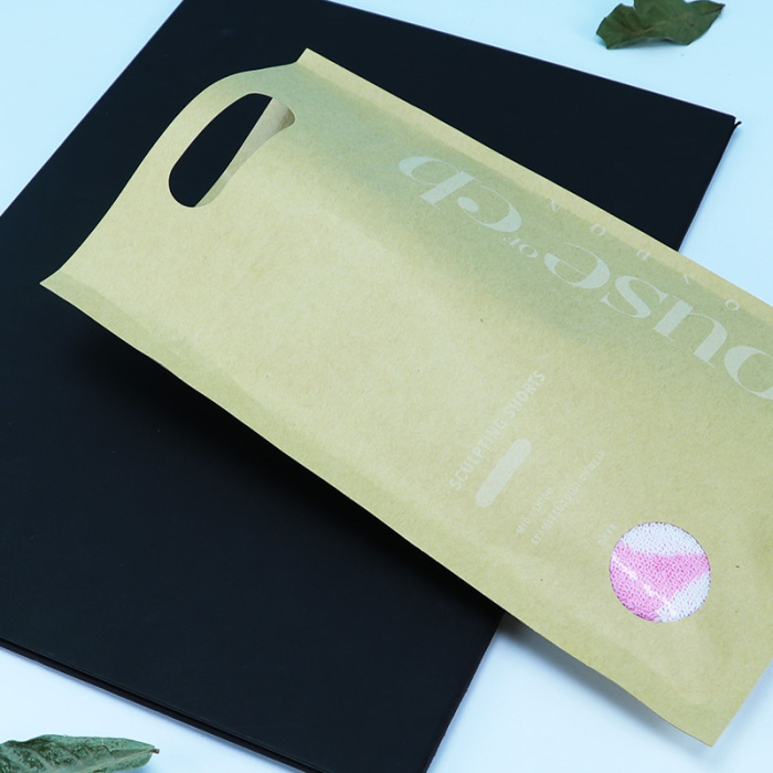 Die-Cut လက်ကိုင်ပါသော Kraft Self-Seal Bags