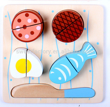 Education cutting food wooden toy set for children,Funny DIY kitchen toys,Cutting food wooden toys