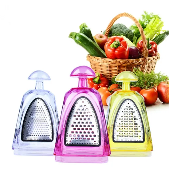 stainless steel blades food grade 4 sides crystal fruits vegetables slicer box grater with plastic storage bowl