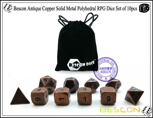 Bescon Antique Copper Solid Metal Polyhedral RPG Dice Set of 10pcs-5