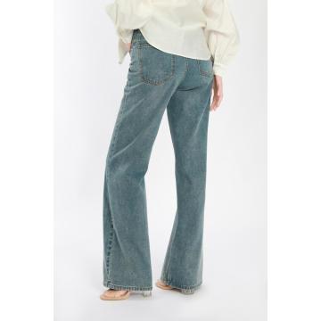 Ladies Gray Straight-leg Jeans