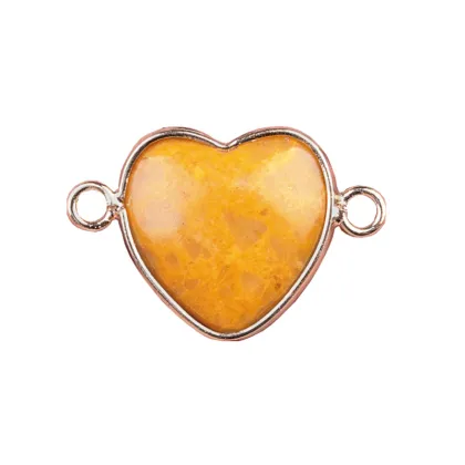 Yellow Jade Love Heart Double Hole Gold Connector for DIY Making Jewelry