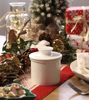 Porcelain Butter Keeper Crock with Lid for Perfect Spreadable Butter