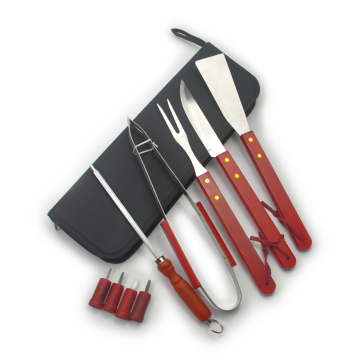 wooden handle bbq tools set in zipper bag
