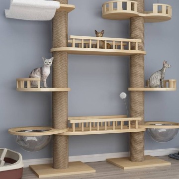 Adjustable Height Luxury Cat Tower Scratching Post Wooden