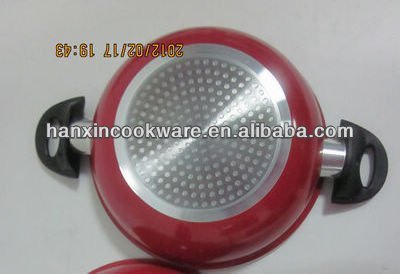 red color with induction bottom wok with glass lid