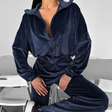2024 Women's Velvet Hooded Tracksuit Set: Spring-Fall Casual 2-Piece Trouser & Top