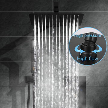 Black Thermostatic Rain Shower Head Faucet Set