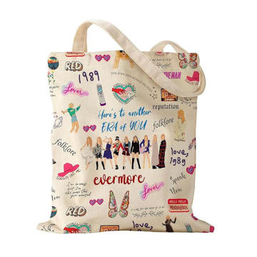 Beg tote kanvas yang boleh diguna semula dengan poket dan zip
