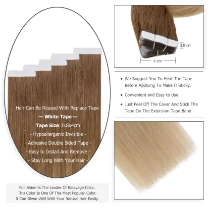 Full Shine Ombre Color Tape in Hair Machine Remy Human Hair Extensions 20 Pieces 50 Gram For Woman Glue on Hair Extension