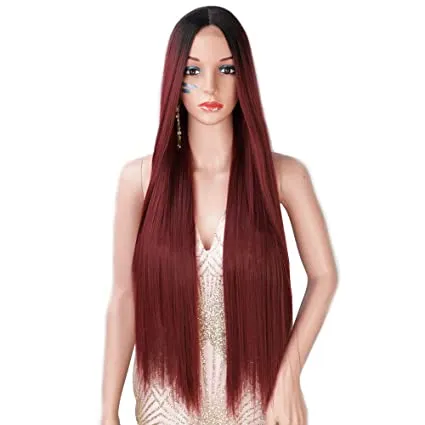 Aisi Hair Cosplay Wholesale Cheap Vendor Silky Straight Swiss Lace Ombre Red Synthetic Hair For Black Women Lace Front Wig
