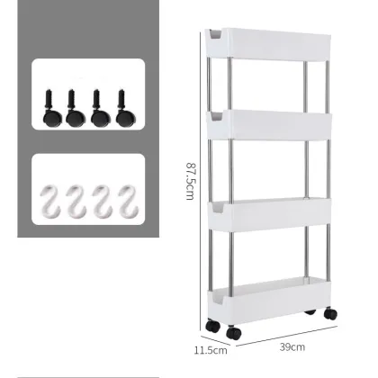 4Layer Gap Kitchen Storage Movable Crevice Shelf Assemble Plastic Floor-Type Home Storage Holders Racks Space Saving Organizer