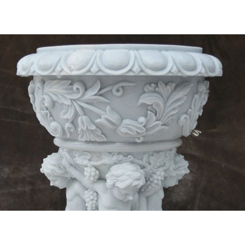 White Marble Cherub Floral Indoor-Outdoor Planter