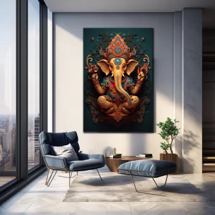 Indian Decorative Wall Paintings: Ganesha Portrait Posters, Prints, and Modern Canvas Art