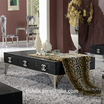 diamond decoration stainless steel legs black pu mdf cabinets center coffee table
