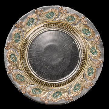 SNW 13 Inch Hand Crafted Golden Peacock Feather Pattern Vintage Glass Charger Plate