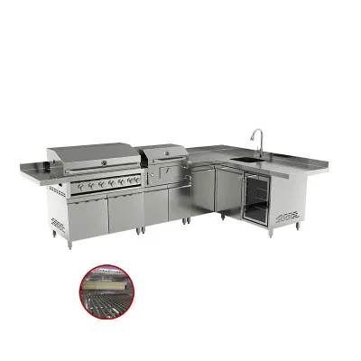 2021 New Outdoor Restaurant Kitchen Cabinet Barbeque Gas Charcoal Grill with Wine Cooler