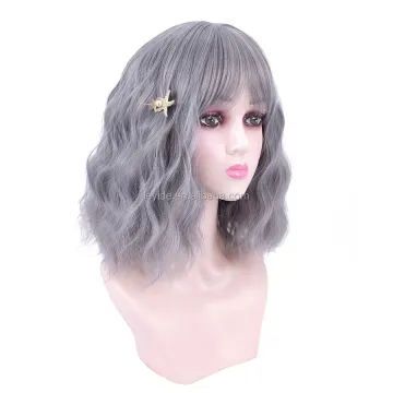 AliLeader Pastel Bob Curly Short Wig With Bangs Natural Looking Women Shoulder Length Wavy Synthetic Wig For Halloween Cosplay