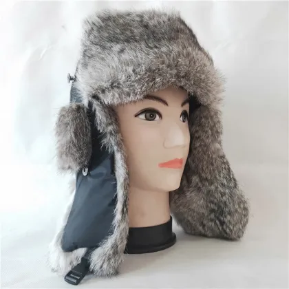 Supplex Pilot Aviator Hat Real Rabbit Fur Trapper Hunting Cap