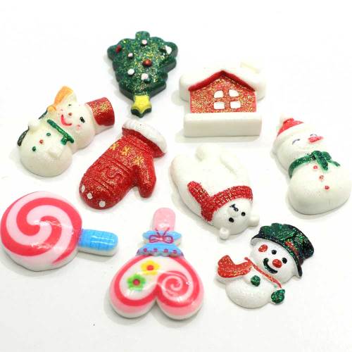 Mixed Design Xmas Resin Beads Charms Bear Christmas Tree Snowman Lollipop Cabochon Craft Jewelry DIY Ornament Accessories