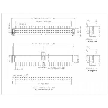 Cabeçalho ejetor de 2,54 mm 90 ° W trava de metal