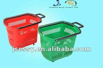 2015 Plastic Shopping Basket With Wheels for Supermarket And home
