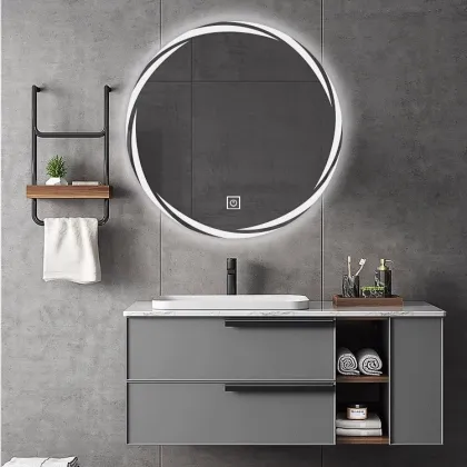 LED Illuminated Wall-Mounted Bathroom Mirror with Washbasin and Cabinet