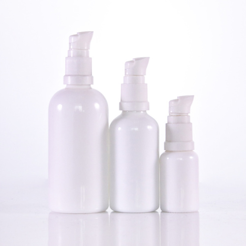 Opal white glass bottle with white lotion pump