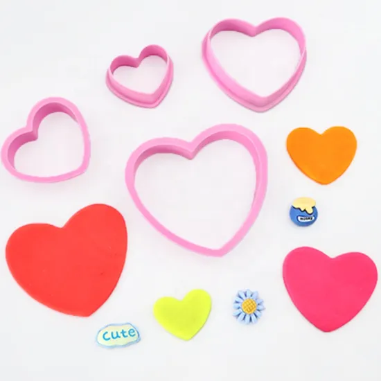 Food Grade Plastic Press Heart Cookie Cutters Set: Valentine's Day, DIY Home & Handmade Clay Use