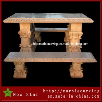 Cream Streight Stone Bench and Table