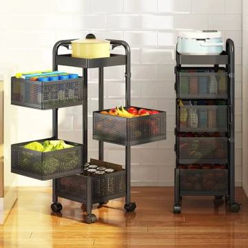 Carbon Steel Mobile Kitchen Multilayer Rotating Fruit and Vegetable Rack
