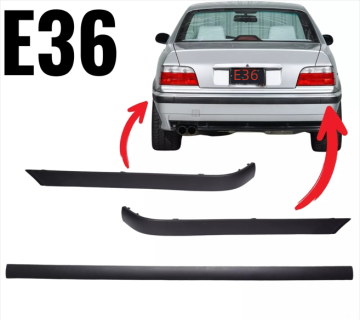 BMW E36 Rear Bumper Trim Moulding Strip Set - Left + Middle + Right