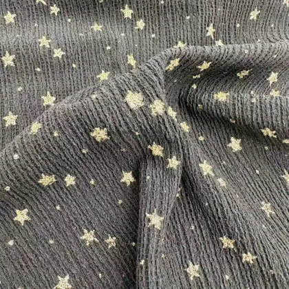 Gold Star Foil Print Warp Crepe Fabric