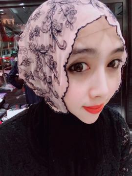 Pink Head Scarf with Black Flowers